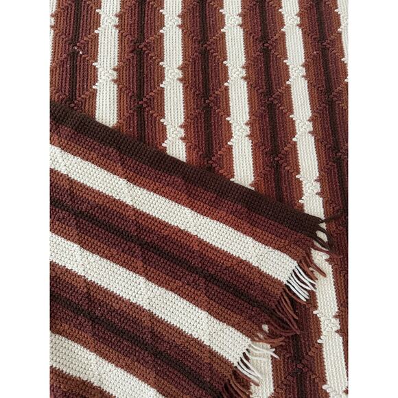 Knit blanket with fringe shades of brown, black and cream 72"x46" - Picture 8 of 11